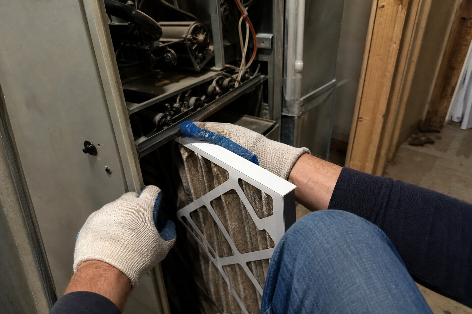 Technician performing a furnace maintenance tune-up in a Metro Vancouver home