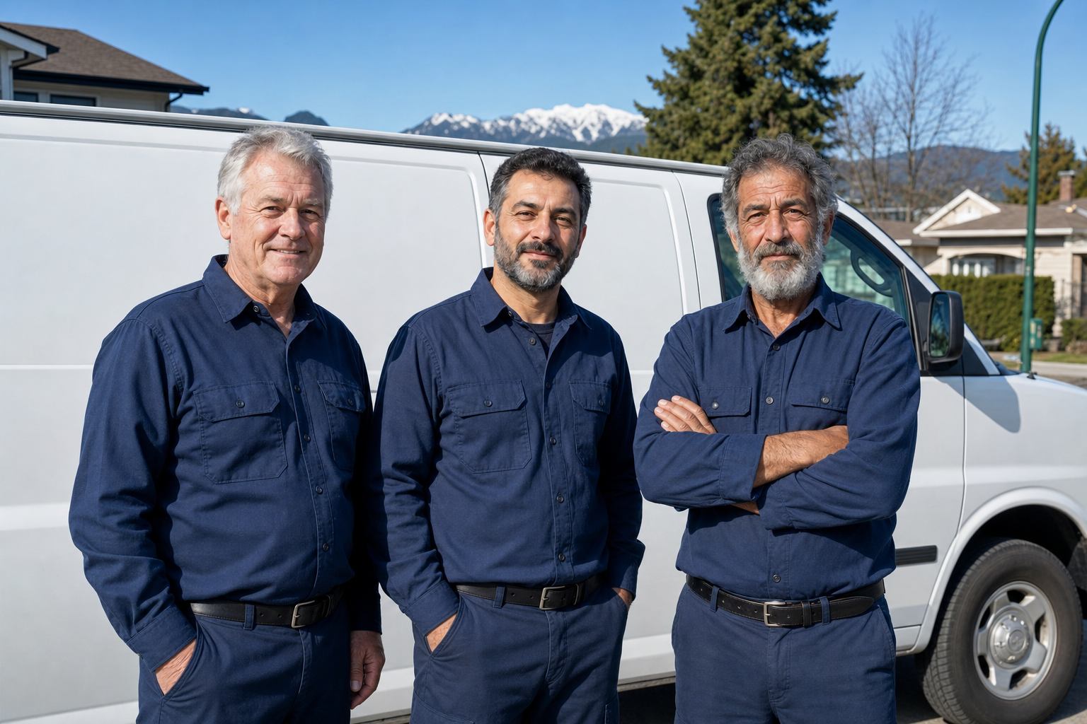 Absolute Home Services technicians in front of the service van